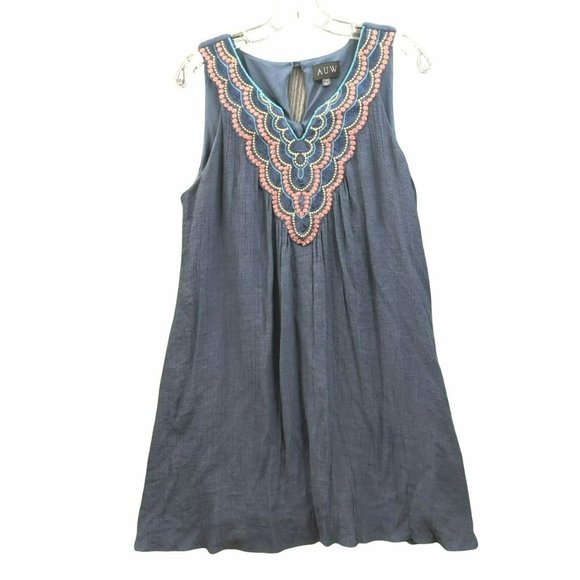 AUW Dress 60% Rayon/ 40% Poly Blend Size 12 Sleeveless Lined Colorful Embroidery - Picture 1 of 11